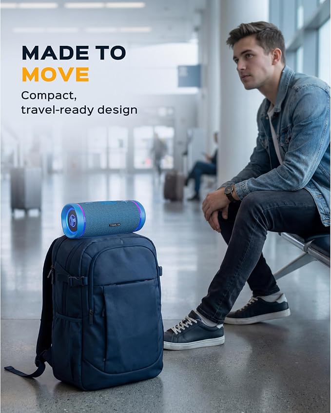TREBLAB HD77 – Waterproof Bluetooth Speaker, 25W Loud 360° Sound, Deep Bass, IPX7, TWS Pairing, RGB Lights, 20H Battery, Portable Wireless Speaker for Outdoor, Beach, Camping, Party, Travel