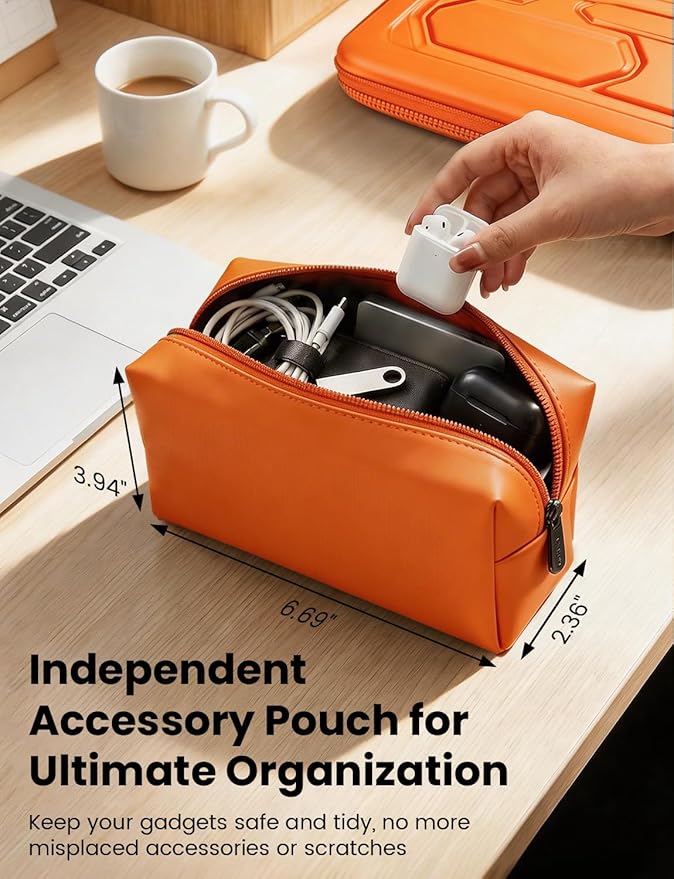 DOMISO Laptop Hard Case 14-14.4 inch Waterproof Shockproof Hard Shell Laptop Sleeve with Handle & Storage Pocket, Compatible with MacBook, HP, Dell, Orange