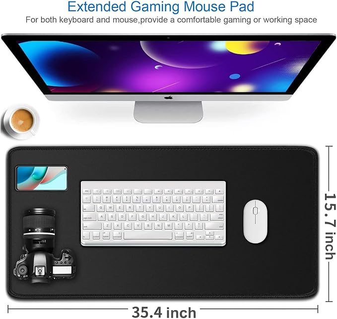 Large Gaming Mouse, 35.4x15.7 inch Large Extended Computer Keyboard Mouse Mat, Water Resist Non-Slip Mousepad Rubber Base Long XXL Desk Mouse Pad for Work & Gaming, Office & Home, Black