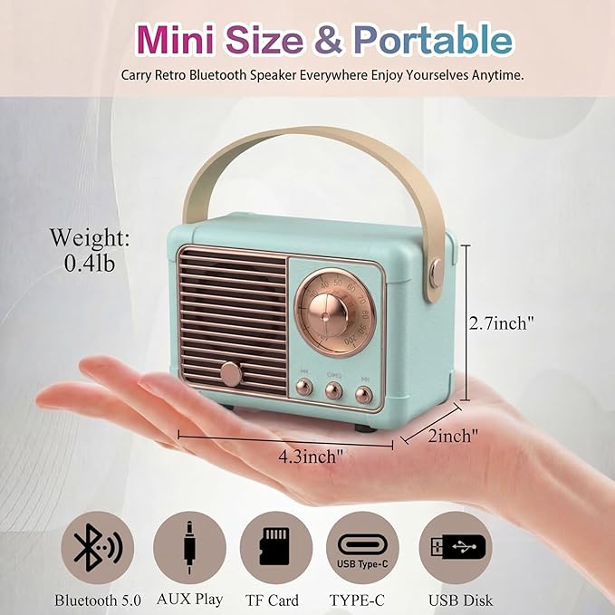 Dosmix Retro Bluetooth Speaker, Vintage Decor, Small Wireless Bluetooth Speaker, Cute Old Fashion Style for Kitchen Desk Bedroom Office Party Outdoor,Birthday Gifts for Women Teenage