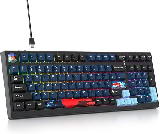 96% Percent Keyboard Programmable,99 Keys Wired Hot-swappable RGB Mechanical Gaming Keyboard Gasket Mount with Quiet Pre-lubed switches for Mac/Win (Dark Blue)
