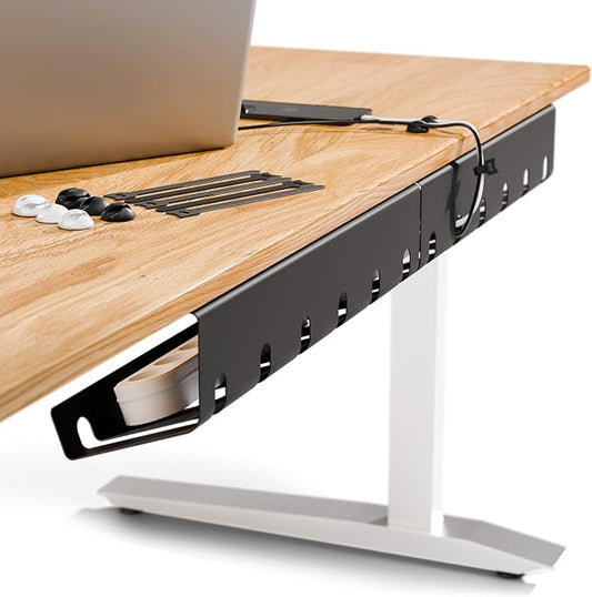 PAMO Cable Management Under Desk for Easy mounting Under-Table I Set of 3 - with 10X Cable Ties I Desk Organizer for Office/Home Office Table Thoughtful Cable Tray Holder by pamo