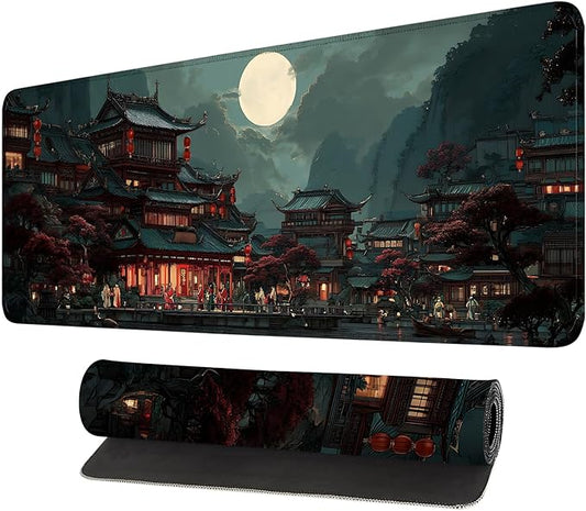 Mouse Pad, Large Anti-Slip with Stitched Edges Desk Mat Desktop Laptop Computer Desk Keyboard Mat,Table Protector Blotter Mat (Moon, 31.5" x 11.8")