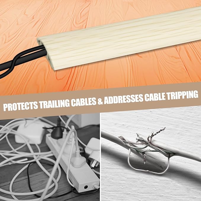 Floor Cord Cover Self Adhesive Cord Hider,20FT Cable Management, Extension Strip Protector for Wires, Prevent Cable Trips for Offices, Gyms, Exhibitions Cavity:0.39"(W) x 0.27"(H) Yellow Wood - Image 6