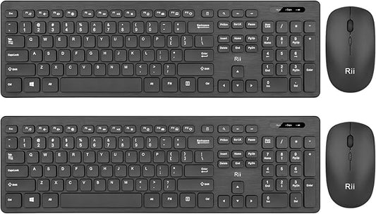 Wireless Keyboard and Mouse Combo - Rii Standard Office PC Keyboard and Optical Wireless Mice (Black (2 Pack))