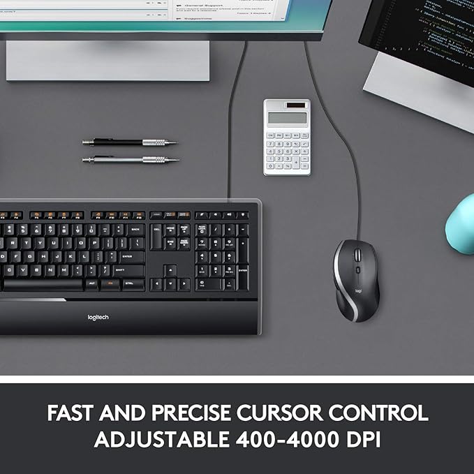 Logitech M500s Advanced Corded Mouse with Advanced Hyper-Fast Scrolling & Tilt, Customizable Buttons, High Precision Tracking with DPI Switch, USB Plug & Play