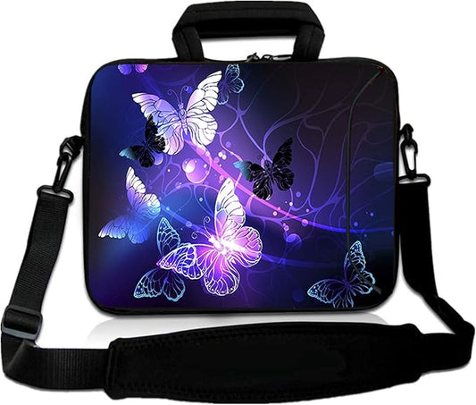 RICHEN 14 15 15.4 15.6 inch Laptop Shoulder Bag Notebook Handle Sleeve Neoprene Soft Carrying Travel Case with Accessories Pocket (14-15.6 inch, Butterflies)