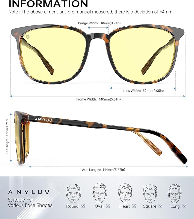 ANYLUV Blue Light Glasses for Woman Men, Womens Blue Light Blocking Glasses Computer Glasses Anti Eyestrain