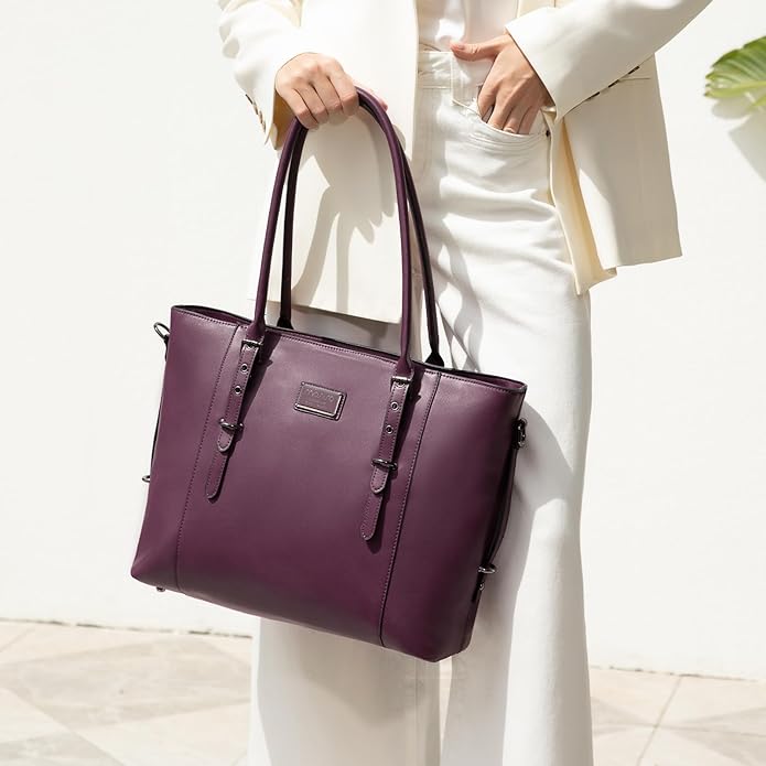 MOSISO Laptop Bag for Women, Waterproof Vintage PU Leather Briefcase Shoulder Computer Laptop Tote Bag for Office Work