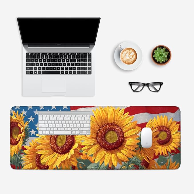 Mouse Pad, Large Anti-Slip with Stitched Edges Desk Mat Desktop Laptop Computer Desk Keyboard Mat,Table Protector Blotter Mat (Sunflower, 31.5" x 11.8")