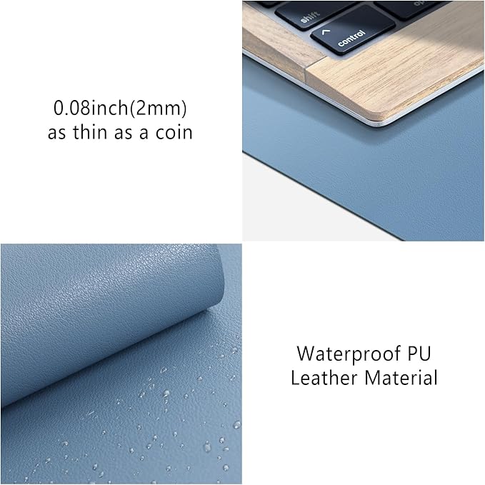 Mouse Pad Large for Desk, PU Leather Desk Pad Protector, Desk Mat Waterproof for Home & Office, Non-Slip Desk Mat for Keyboard and Mouse, Desk Blotter Pad for Desktop, Denim Blue (13.7''X23.6'')