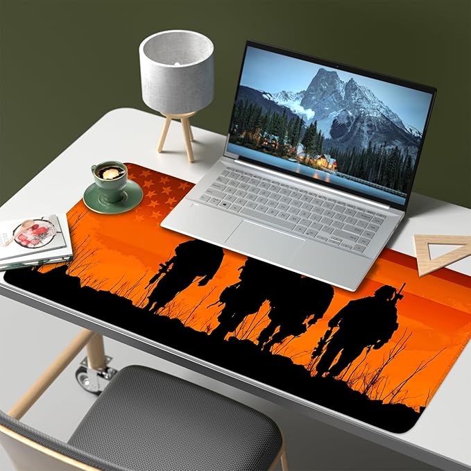 Mouse Pad, Large Anti-Slip with Stitched Edges Desk Mat Desktop Laptop Computer Desk Keyboard Mat,Table Protector Blotter Mat (Soldier, 35.4" x 15.7")