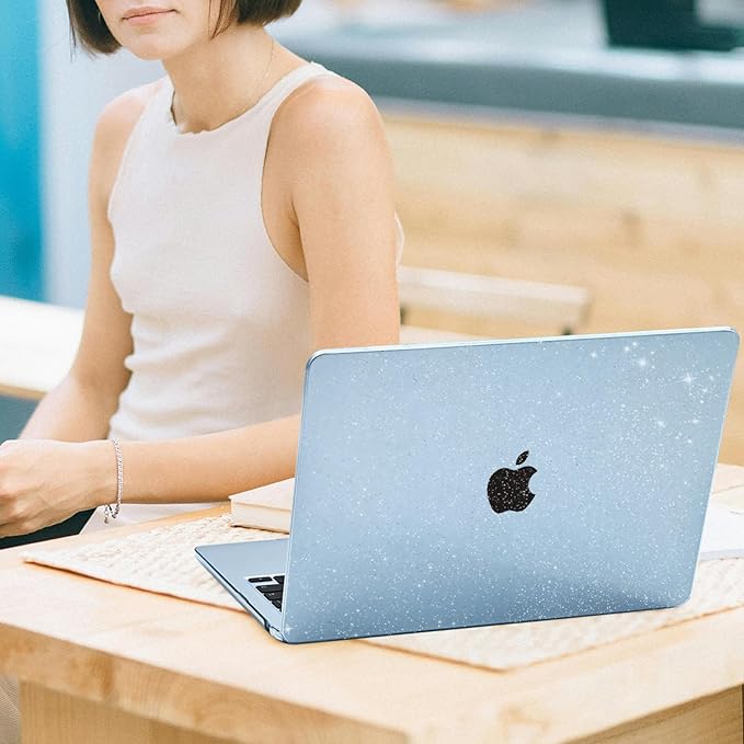 EooCoo Case Compatible with MacBook Air 13 inch M5 2026-2022 Release M4 M3 M2 A3449 A3240 A3113 A2681, Glitter Hard Shell&Keyboard Skin Cover&Screen Protector for Mac Air 13.6 inch, Sparkly SkyBlue