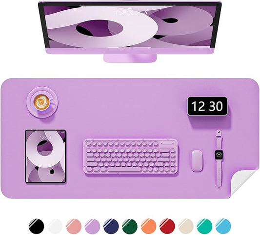 Desk Pad, 30" x 14" PU Leather Non-Slip Desk Mat Large Mouse Pad for Desktop, Waterproof Laptop Computer Writing Mat for Office, Home, Work, Gaming, Purple