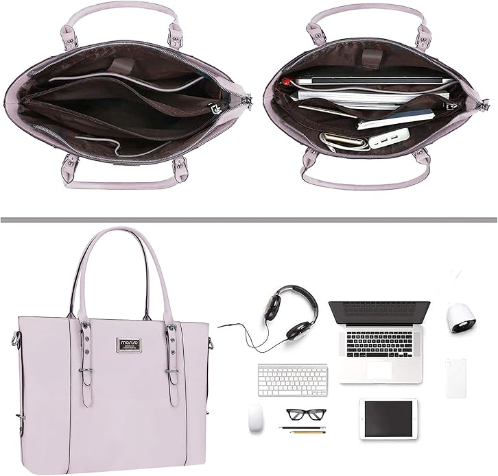 MOSISO Laptop Bag for Women, Waterproof Vintage PU Leather Briefcase Shoulder Computer Laptop Tote Bag for Office Work