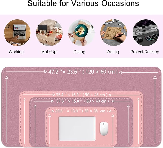 Bleswin Multifunctional Large Desk Mat, Double Sided Computer Desk pad, Extended Mouse Mat, Office Desk Protector with Waterproof PU Leather, 35.4''×16.9'', Office Home Writing Pad (Purple+Pink)
