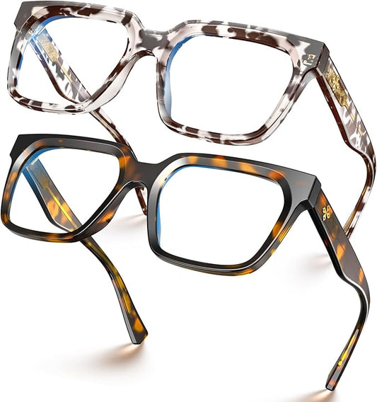 VISOONE 2 Pack Rectangle TR90 Blue Light Blocking Glasses Computer Eyewear with Preppy Look for Women and Men Cougar