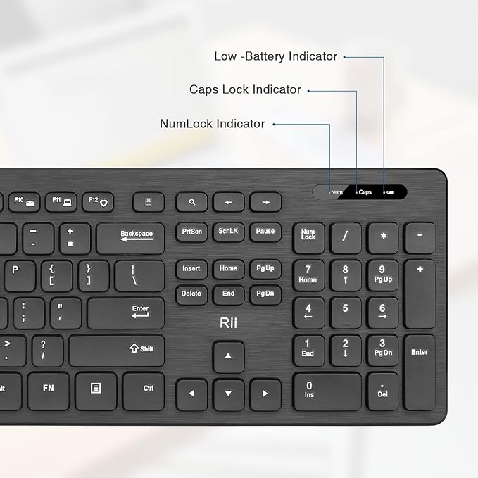 Wireless Keyboard and Mouse Combo - Rii Standard Office PC Keyboard and Optical Wireless Mice (Black (2 Pack))