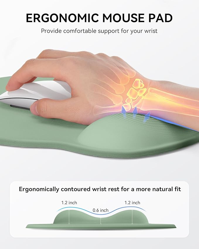 Mouse Pad with Wrist Rest, Ergonomic Mouse Pads for Desk, Office Non-Slip Mousepad with Gel Wrist Support(Sage Green, 10.6''L x 9''W)