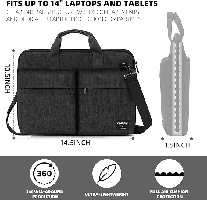 KINGSLONG 14 inch Laptop Bag with Shoulder Strap, Messenger Bag, Slim Computer Carrying Case Notebook Handbag for Men Women Fit for Acer Asus Lenovo HP Toshiba, Black