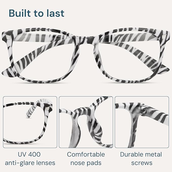 Gaoye Zebra Blue Light Glasses for Computer & Gaming - Anti UV Ray Lenses, Scratch-Resistant & Comfort Fit
