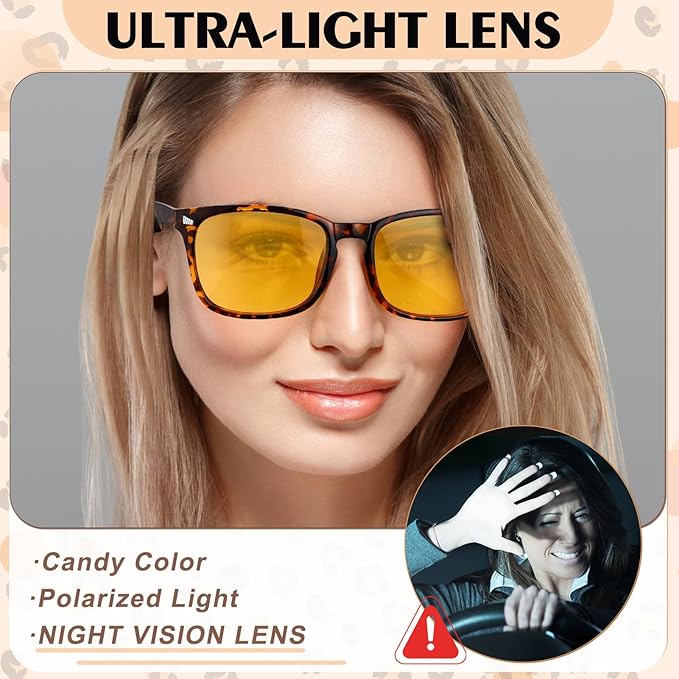 Polarized Sunglasses for Women Men, Night Driving Glasses Anti Glare Yellow Lens UV 400 for Day Night Use