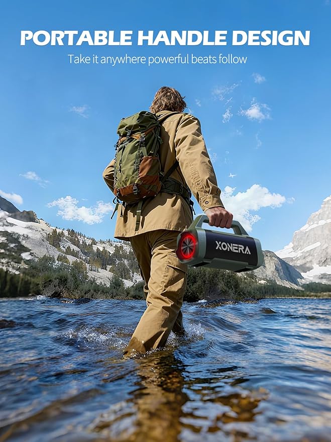 Speakers Bluetooth Wireless, 80W Peak Loud Outdoor Speaker with Bass, 20H Playtime, IPX6 Waterproof, TWS，BT5.3, Portable for Camping Hiking Boating Pool Beach, Olive Green