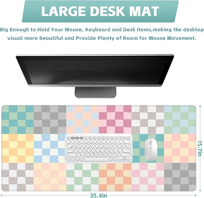 Baziabbo Checkered Desk Mat,XXL Extended Big Mouse Pad,Gaming Mousepad with Stitched Edge,Non-Slip Rubber Base Keyboard Desk Pad for Home Office Study Game