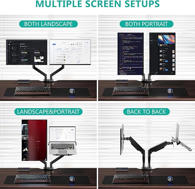 WALI Laptop Desk Mount, Dual Monitor Arm with Laptop Holder, Adjustable Height Laptop Arm Mount for Desk, Fits 17” Notebook and 32” Monitors, Up to 22Lbs (GSMP002LP), Black