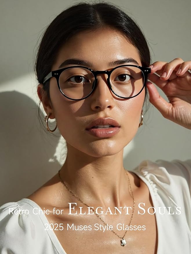 Round Blue Light Blocking Glasses Lightweight Chic Frame Anti Eye Strain Protection Computer Gaming for Women and Men