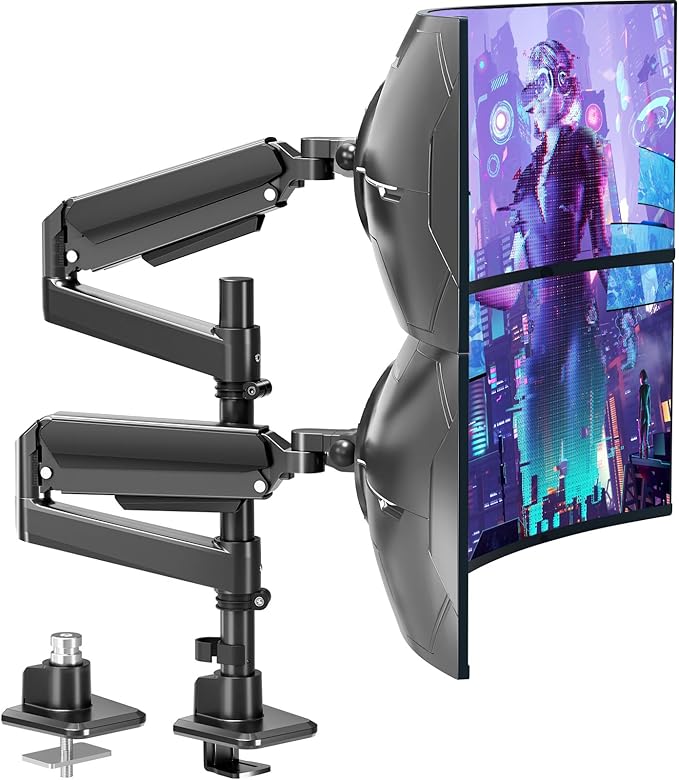 MOUNTUP Dual Monitor Stand Fits 49 45 42 40 39 34 32 Inch Screens, Heavy Duty Dual Monitor Arm Holds 7.7-44 lbs, Vertical Stacked Monitors Mount, Full Motion, Height Adjustable, VESA Mount