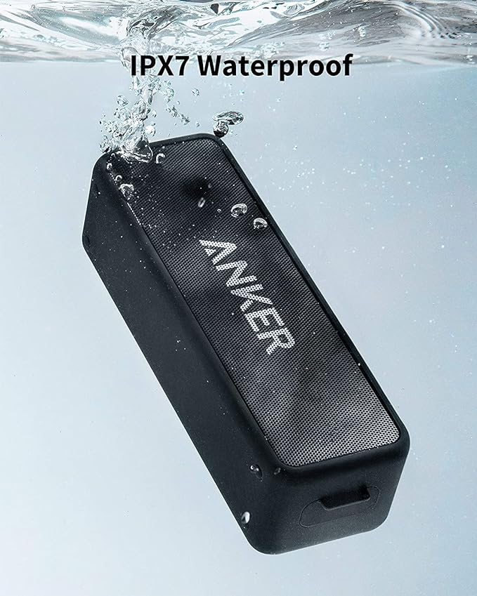 Anker Soundcore 2 Portable Bluetooth Speaker with 12W Stereo Sound, Bluetooth 5, Bassup, IPX7 Waterproof, 24-Hour Playtime, Wireless Stereo Pairing, Speaker for Home, Outdoors, Travel(Renewed)