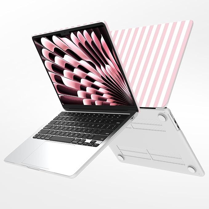 G JGOO Compatible with MacBook Air 13 inch Case 2026 2025-2022 M5 A3449 M4 A3240 M3 A3113 M2 A2681, Plastic Hard Shell for MacBook Air 13.6 inch Case+ Keyboard Cover+Screen Protector, Pink Stripe