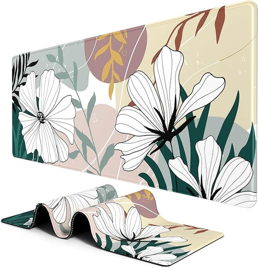BOSOBO Large Mouse Pad, Desk Pad, XXL XL Extended Gaming Mouse Pad, Desk Mat for Office & Home, Long Keyboard Mat, Huge Mouse Pad, Desktop Full Cover 31.5 x 11.8 Inches, Modern Style Blue Flowers