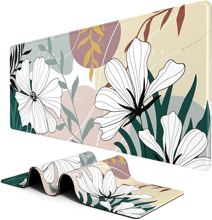 BOSOBO Large Mouse Pad, Desk Pad, XXL XL Extended Gaming Mouse Pad, Desk Mat for Office & Home, Long Keyboard Mat, Huge Mouse Pad, Desktop Full Cover 35.5 x 15.7 Inches, Modern Style Blue Flowers