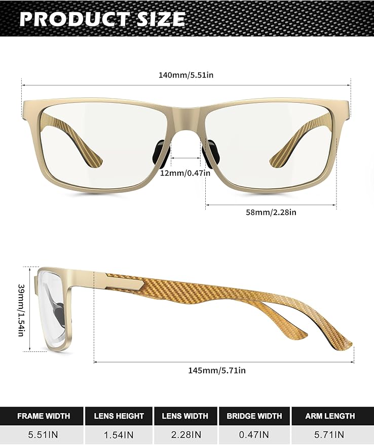 ANYLUV Carbon Fiber Reading Glasses for Men Women, Blue Light Blocking Computer Readers, Anti Glare Spring Hinge