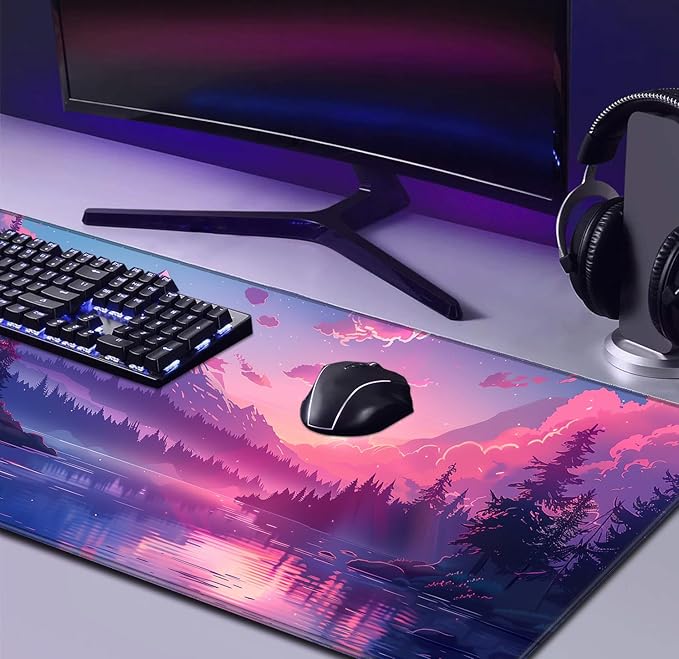 Sunset Mountain Scenic XXL Extended Mouse Pad, Fuji Mountain Large Laptop Pad, Waterproof, Non Slip, Game Office Sewn Table Pad 35.4 x 15.7 x 0.12 Inches