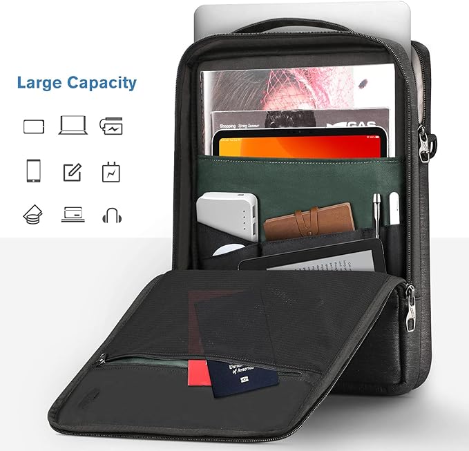 FINPAC 14-inch Laptop Shoulder Bag, Protective Computer Carrying Case Compatible with 15.3" MacBook Air M5/M4/M3/M2, 15-16" MacBook Air/Pro, Surface Laptop/Book, 14" HP/Dell/Acer/Chromebook, Black