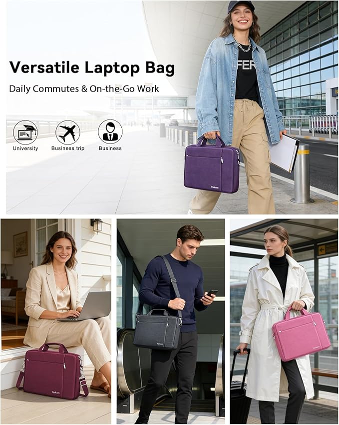 Ferkurn Laptop Bag Case for Women Men Computer Bag Compatible with HP Envy Pavilion Omen/LG Gram/MSI/Dell Inspiron XPS/Lenovo/Acer, Shoulder Strap Carrying Messenger Briefcase, Purple, 17 17.3 Inch