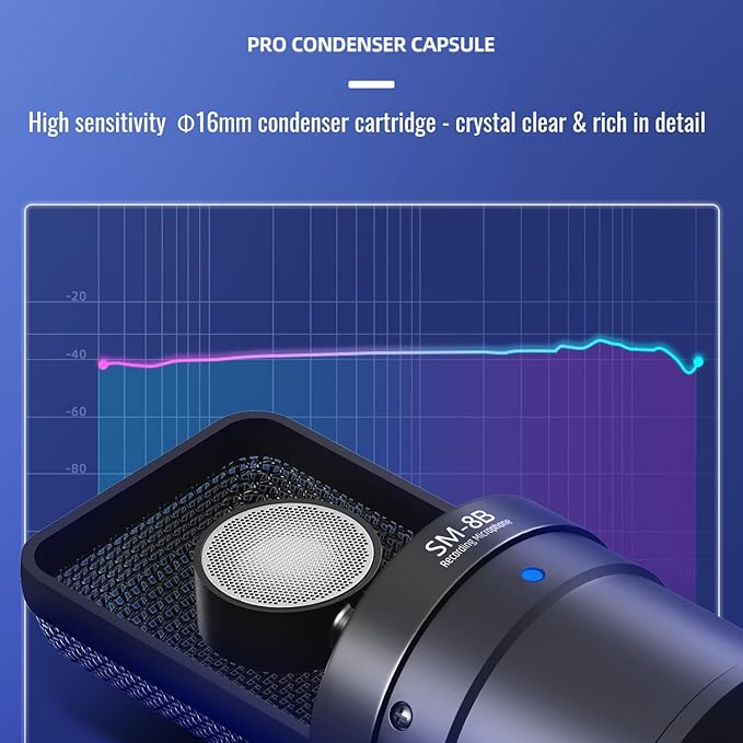 TAKSTAR Professional Recording Microphone, XLR 16mm Condenser Diaphragm Microphone with Anti-Vibration Mount, POP Filter for Vocal, Instruments, Stage, Streaming, Gaming, Video Dubbing, SM-8B II
