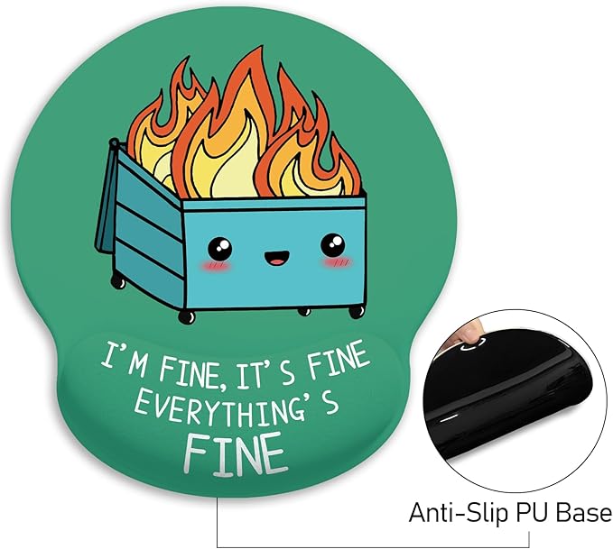Ergonomic Mouse Pad with Wrist Support, Dumpster on Fire Mouse Pad with Wrist Rest, Gaming Mousepad with Non-Slip Pain Relief PU Base, Cute Mouse Pad for Desk Accessories Office Supplies Decor