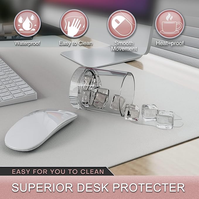 K KNODEL Leather Desk Pad Protector, Office Desk Mat, Large PVC Leather Desk Blotter, Non-Slip Mouse Pad (White, 15.7" x 31.5")