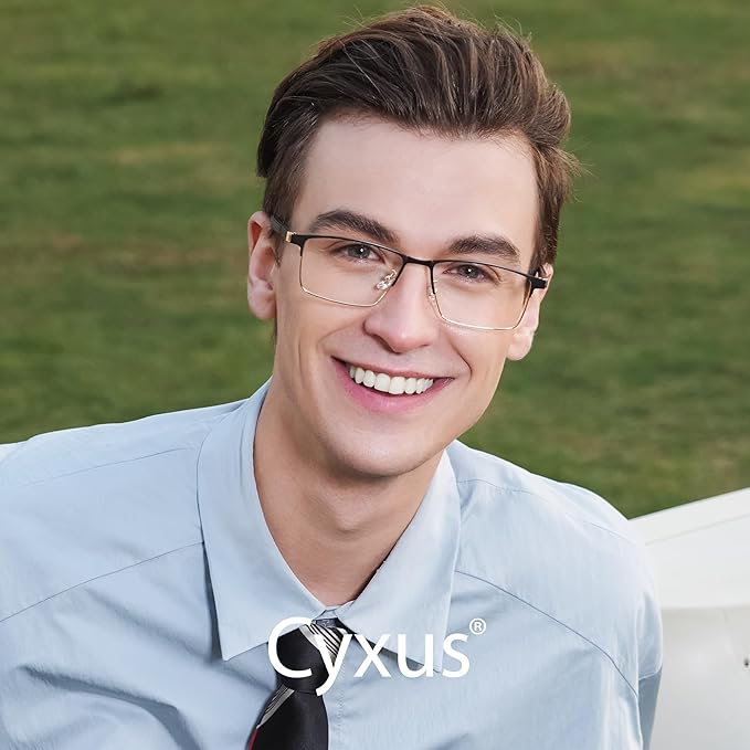 Cyxus Carbon Fiber 99% Blue Light Glasses Men Women, 23g Semi-rim Square Frame for Computer Gaming 8146
