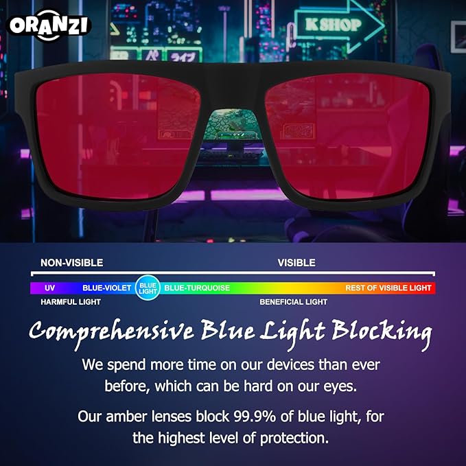Blue Light Gaming Glasses for Men & Women, Anti Harmful Blue Light for Computer & Gaming, Amber Lenses Anti Eyestrain
