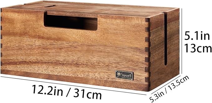 Cable Management Box, Acacia Wood Cord Hider Organizer for Power Strips, TV, Desk & Floor Wires, Under Desk Cable Storage Box for Office & Home - Image 2