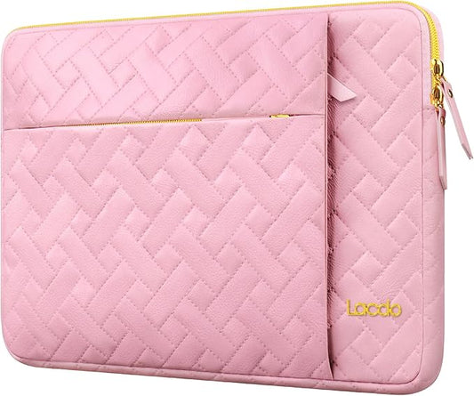 Lacdo Laptop Sleeve Case for 15 inch New MacBook Air M5/A3448 (2026), M4 A3241 2025, M3 A3114, M2 A2941 2024-2023, 15 inch MacBook Pro A1990 A1707 Computer Bag with Accessory Pocket, Sakura Pink