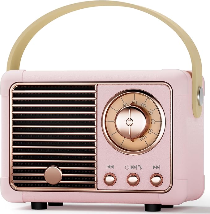 Retro Bluetooth Speakers Birthday Gifts for Girls Small Cute Pink Portable Wireless Speaker Gift Ideas for Women,Her,Girls,Wife Old School Speaker Vintage Aesthetic Decor for Bedroom,Office(Pink)