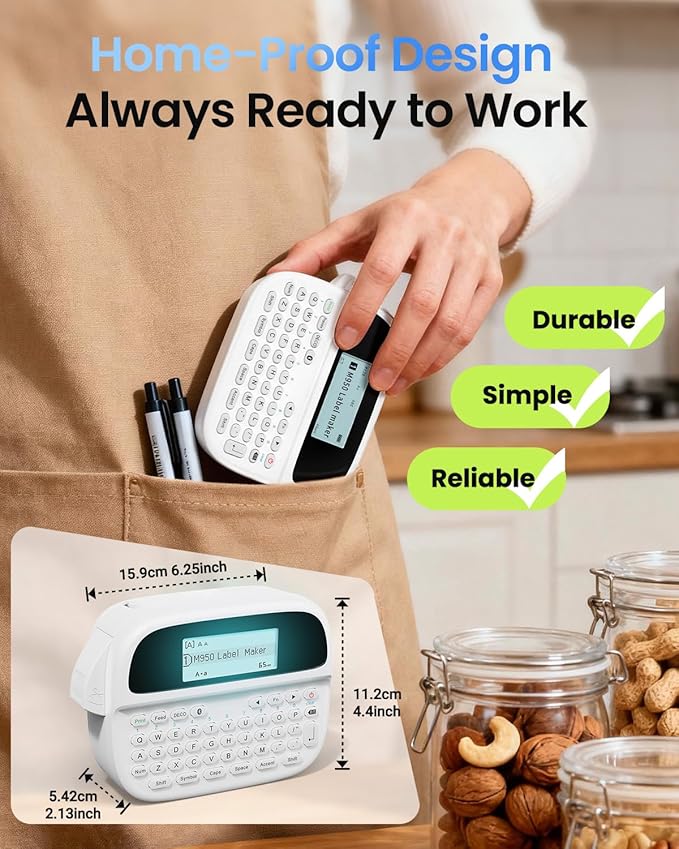 Label Maker Machine with-Tape, Rechargeable Label Maker Waterproof-Labels, Bluetooth Portable Labeler Handheld, Backlit & QWERTY Keyboard, M950 for Home Kitchen Office Classroom Kids Teachers Gifts