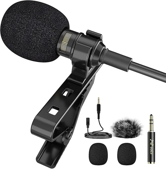 PoP voice Professional Lavalier Lapel Microphone 3.5mm, 14.7FT Compatible with DJI Mic/Rode Wireless GO Transmitters for Smartphone Camera,Mini Mic for YouTube,Interview,Video,Broadcast