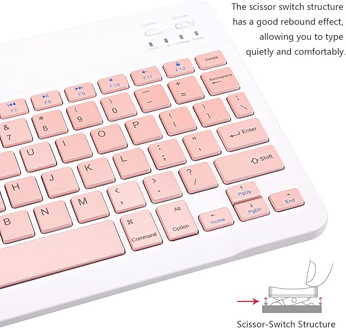 Ultra-Slim Bluetooth Keyboard Portable Mini Wireless Keyboard Rechargeable for Apple iPad iPhone Samsung Tablet Phone Smartphone iPadOS iOS Android (10 inch Pink)